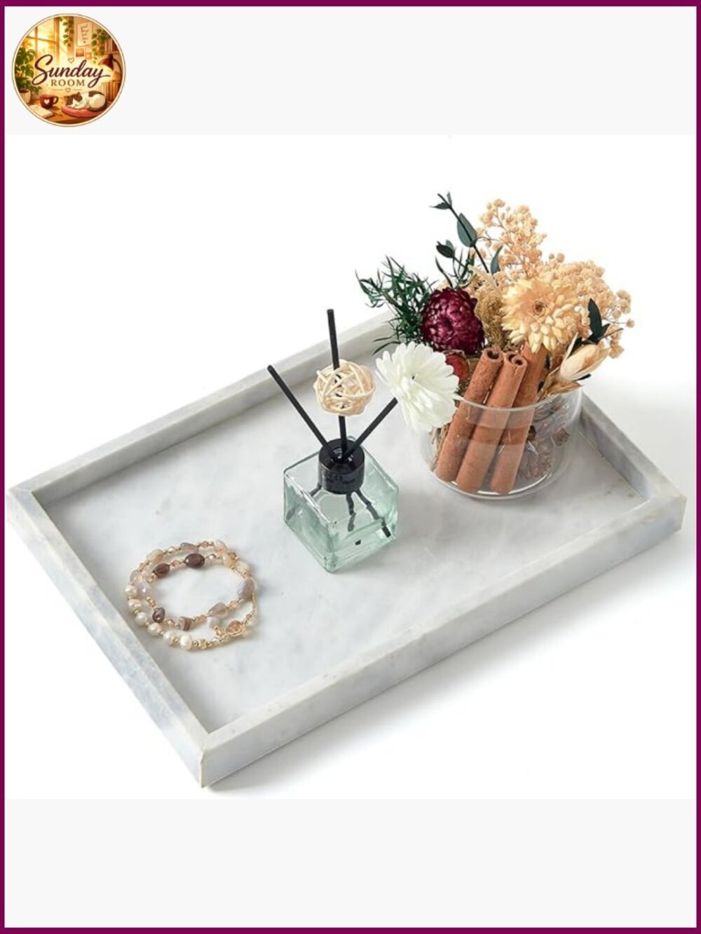 Pure Natural Marble Vanity Tray 12x8 inch Bathroom Organizer